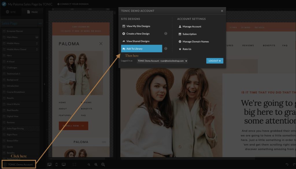 Add a design to your Showit account - Tonic Site Shop