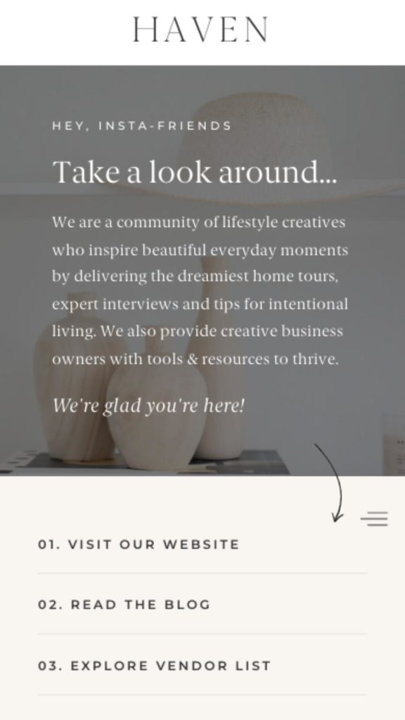 Showit Instagram Links Page Designed by Tonic Site Shop